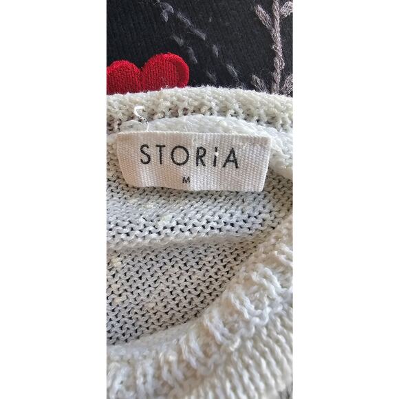 Storia Star Fringe Hem Boat Neck Sweater Emb Stars Oversized Womens Size M - Picture 7 of 8